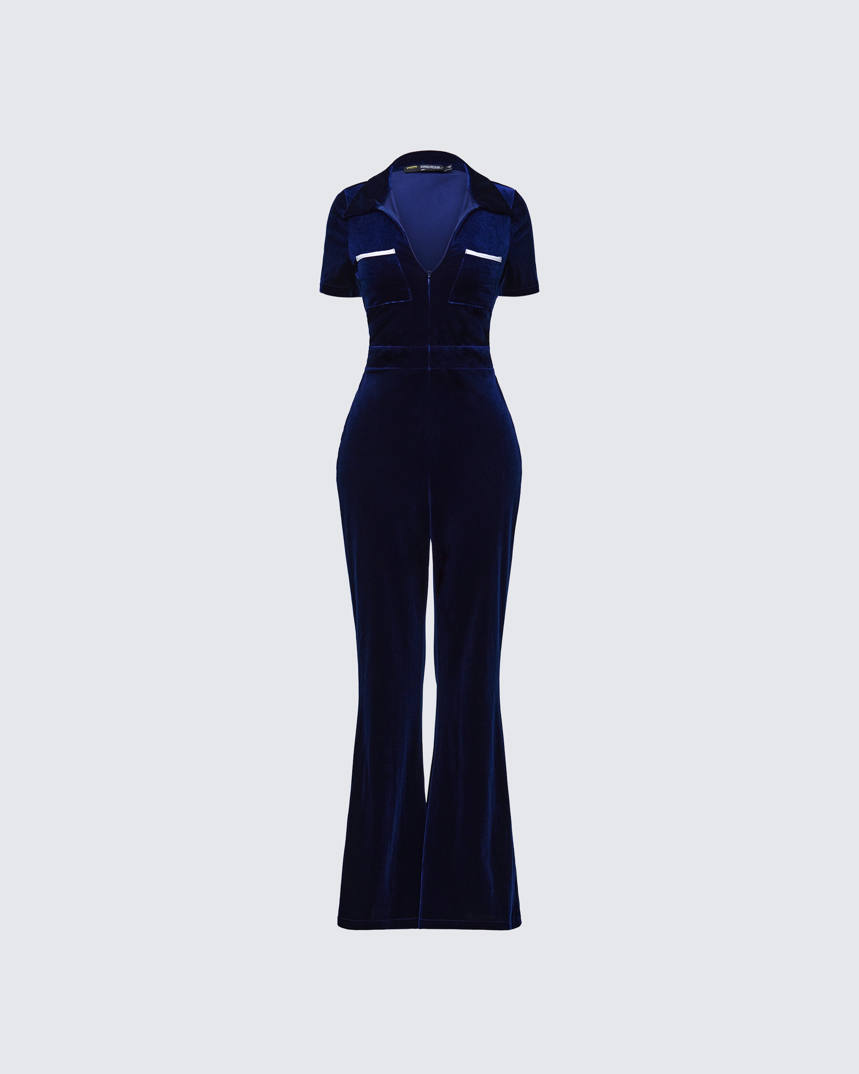 Navy Blue Flared Jumpsuit Formal Going Out One Piece – FINESSE