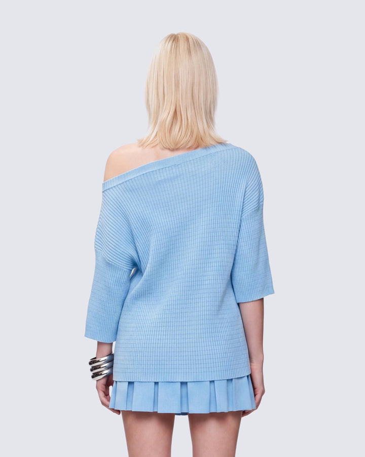 Jodia Blue Rib Slouch Shoulder Knitted Top