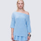 Jodia Blue Rib Slouch Shoulder Knitted Top model front