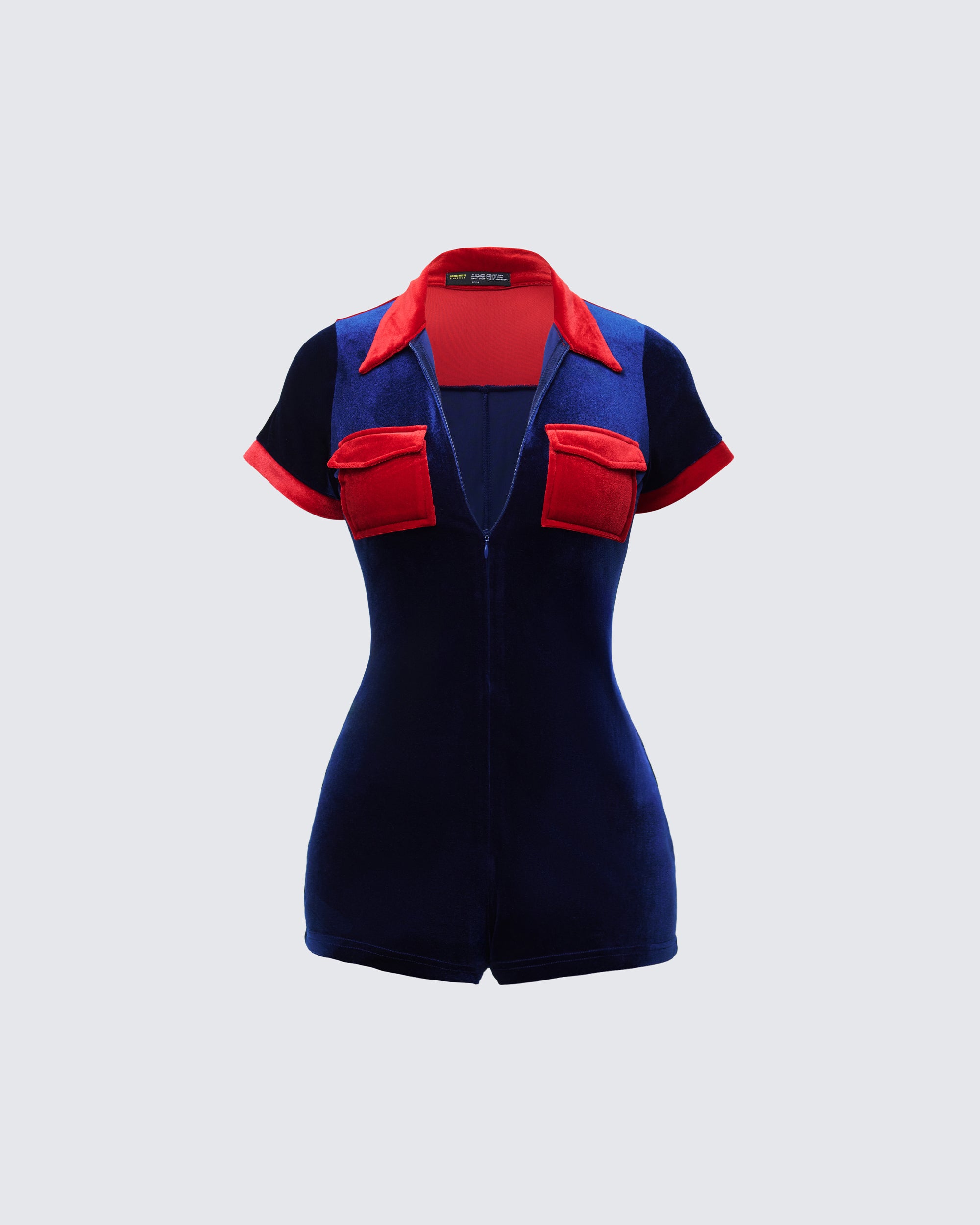 Blue Red Velvet Romper Short Sleeve Mini Jumpsuit – FINESSE