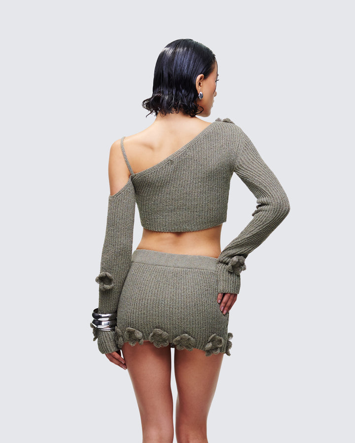 Jordan Green Knit One Shoulder Top - back view