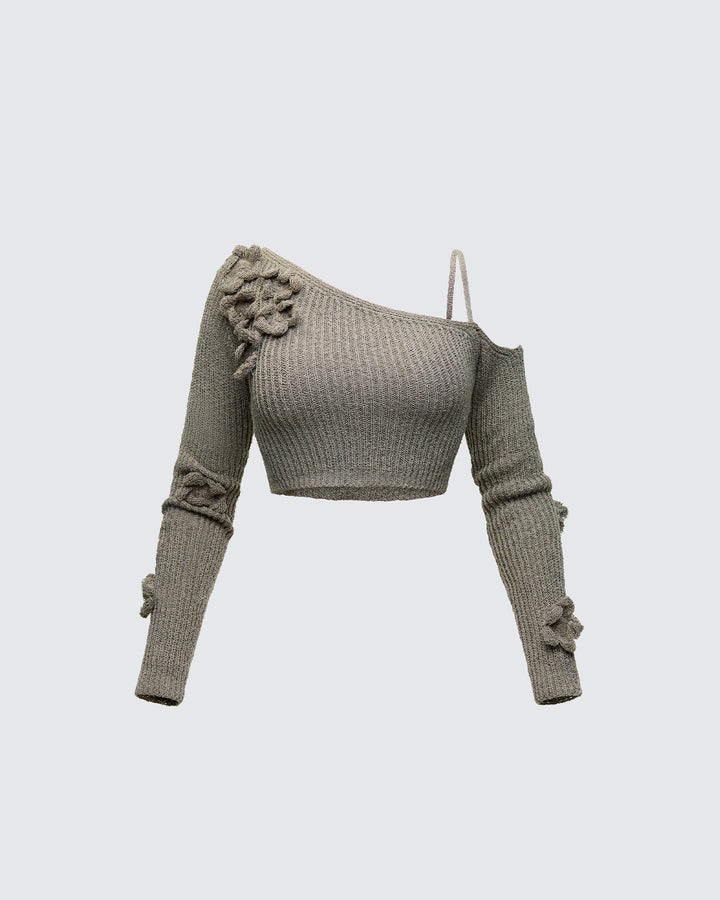Jordan Green Knit One Shoulder Top product front