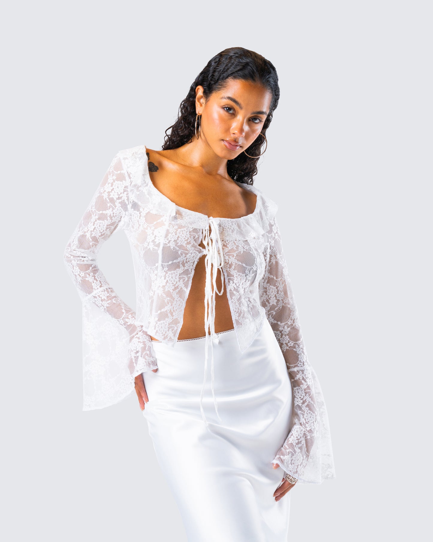 Juliet White Lace Ruffle Top