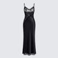 June Black Lace Satin Mix Maxi Dress product front