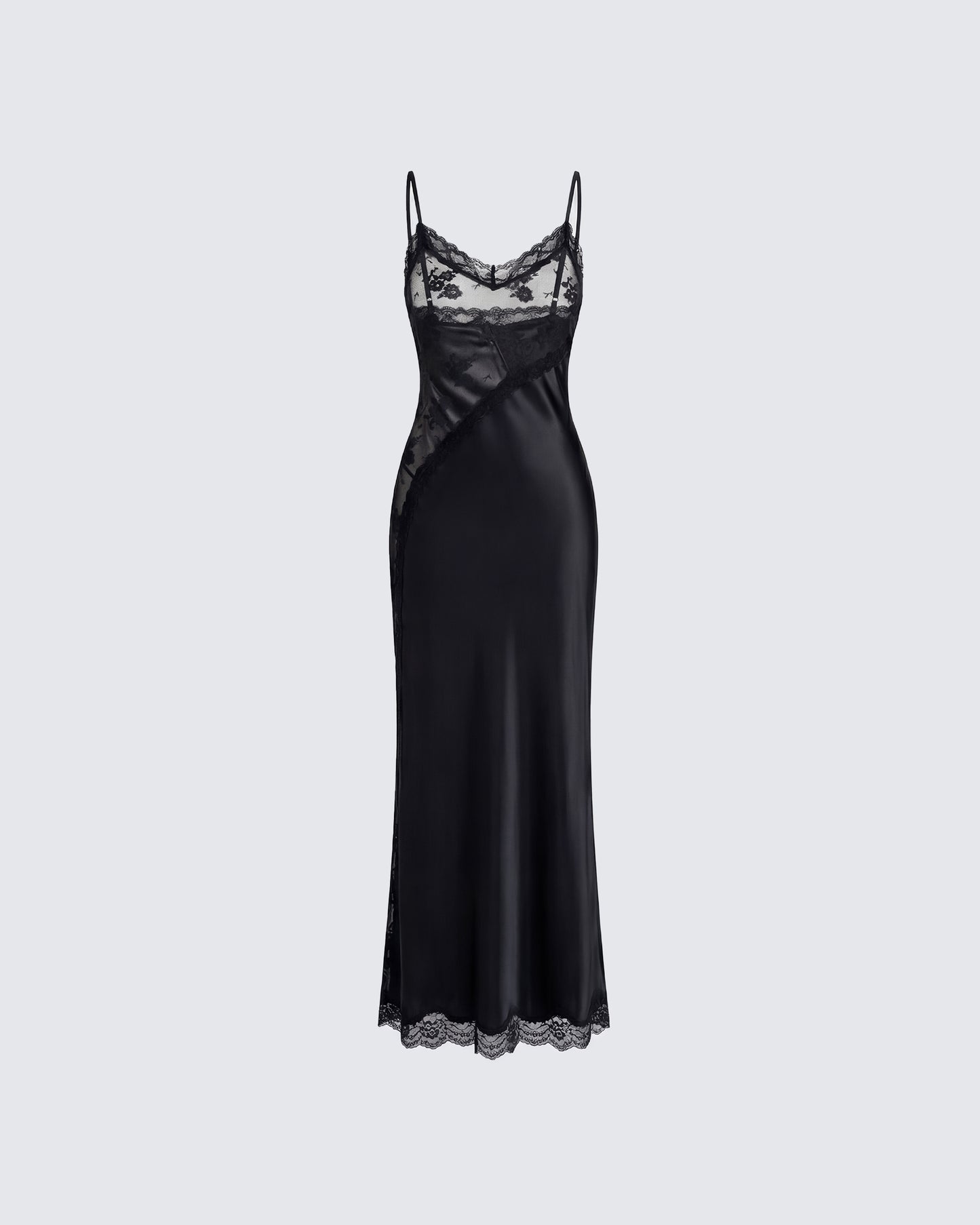June Black Lace Satin Mix Maxi Dress product front