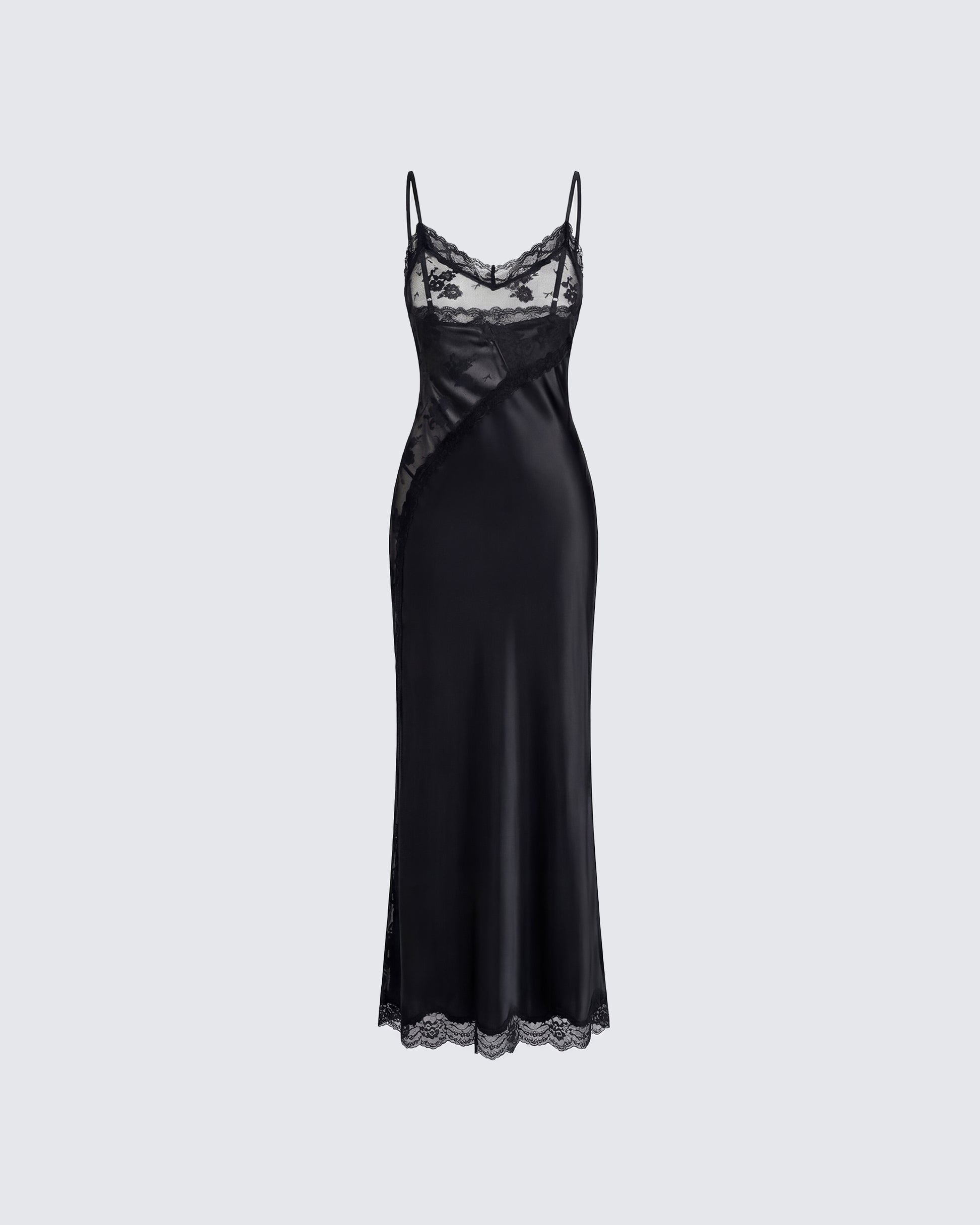 June Black Lace Satin Mix Maxi Dress product front
