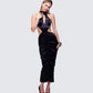 Junia Black Ruched Midi Dress