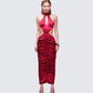 Junia Red Ruched Midi Dress model front