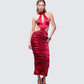 Junia Red Ruched Midi Dress