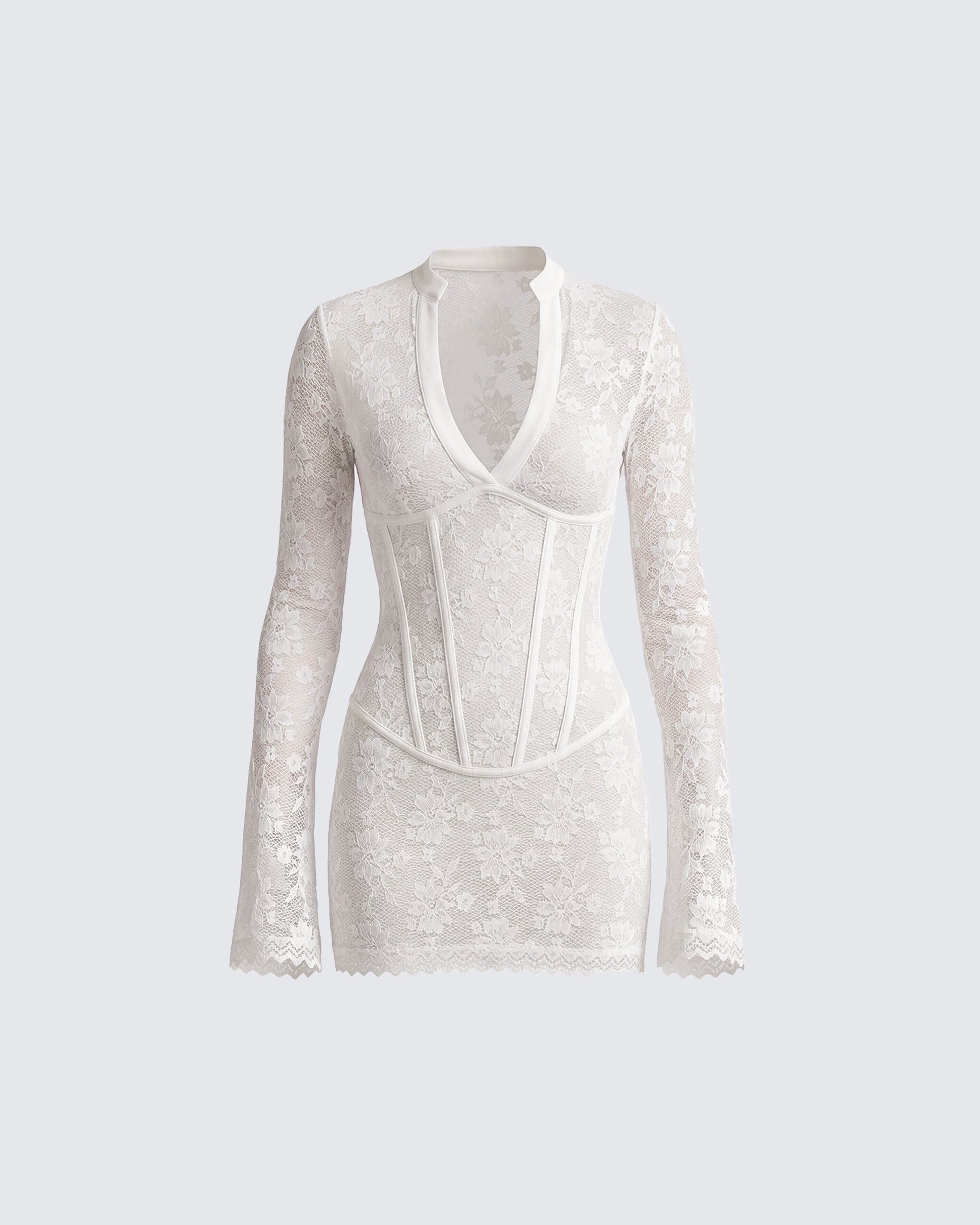 Janie White Lace Sheer Corset Waist Dress product front