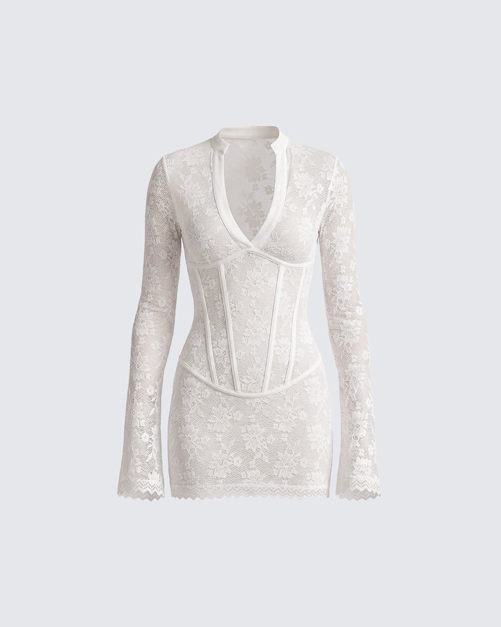 Janie White Lace Sheer Corset Waist Dress product front