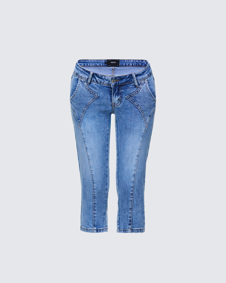 Jasmine Blue Denim Diamond Patch Capris