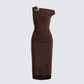 Justyna Brown Slash Neck Assym Dress product front