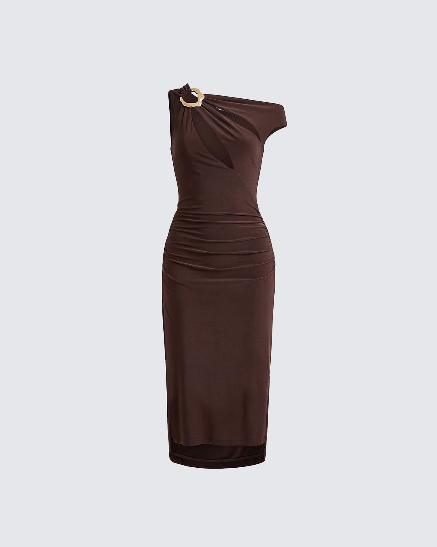 Justyna Brown Slash Neck Assym Dress product front