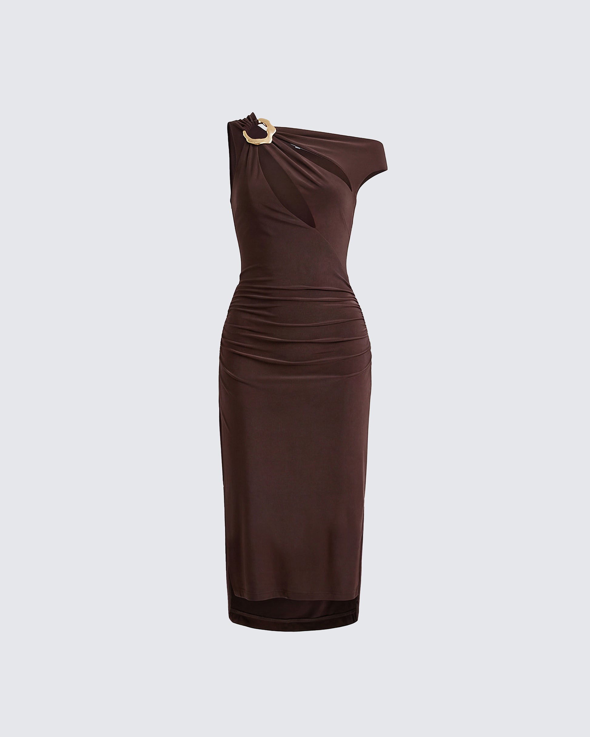 Justyna Brown Slash Neck Assym Dress product front