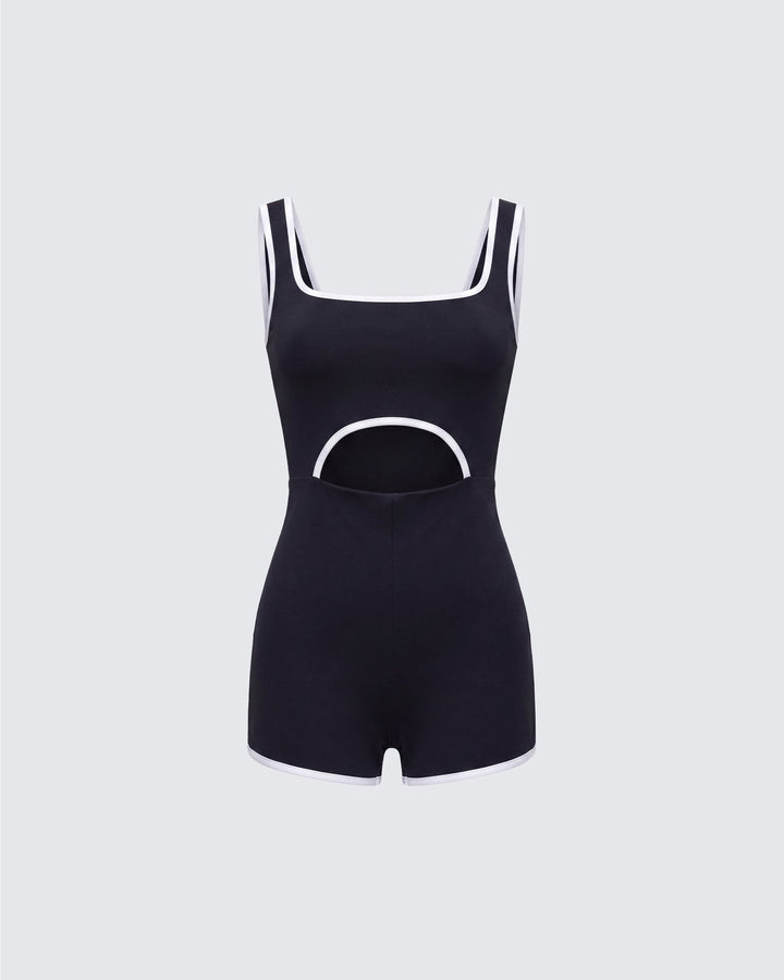 Kaede Black Contrast Binding Onesie