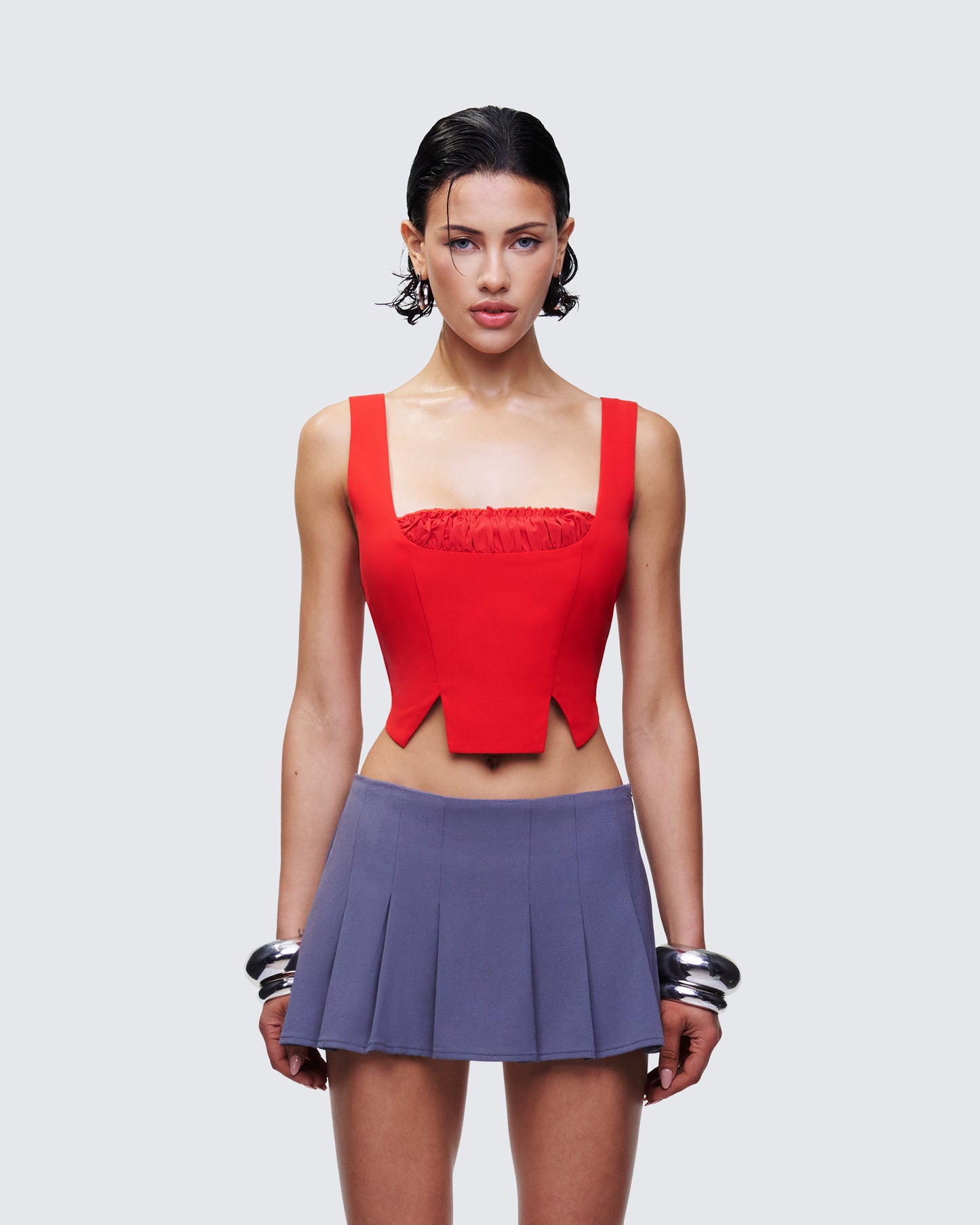 Kaelynn Red Velour Corset model front