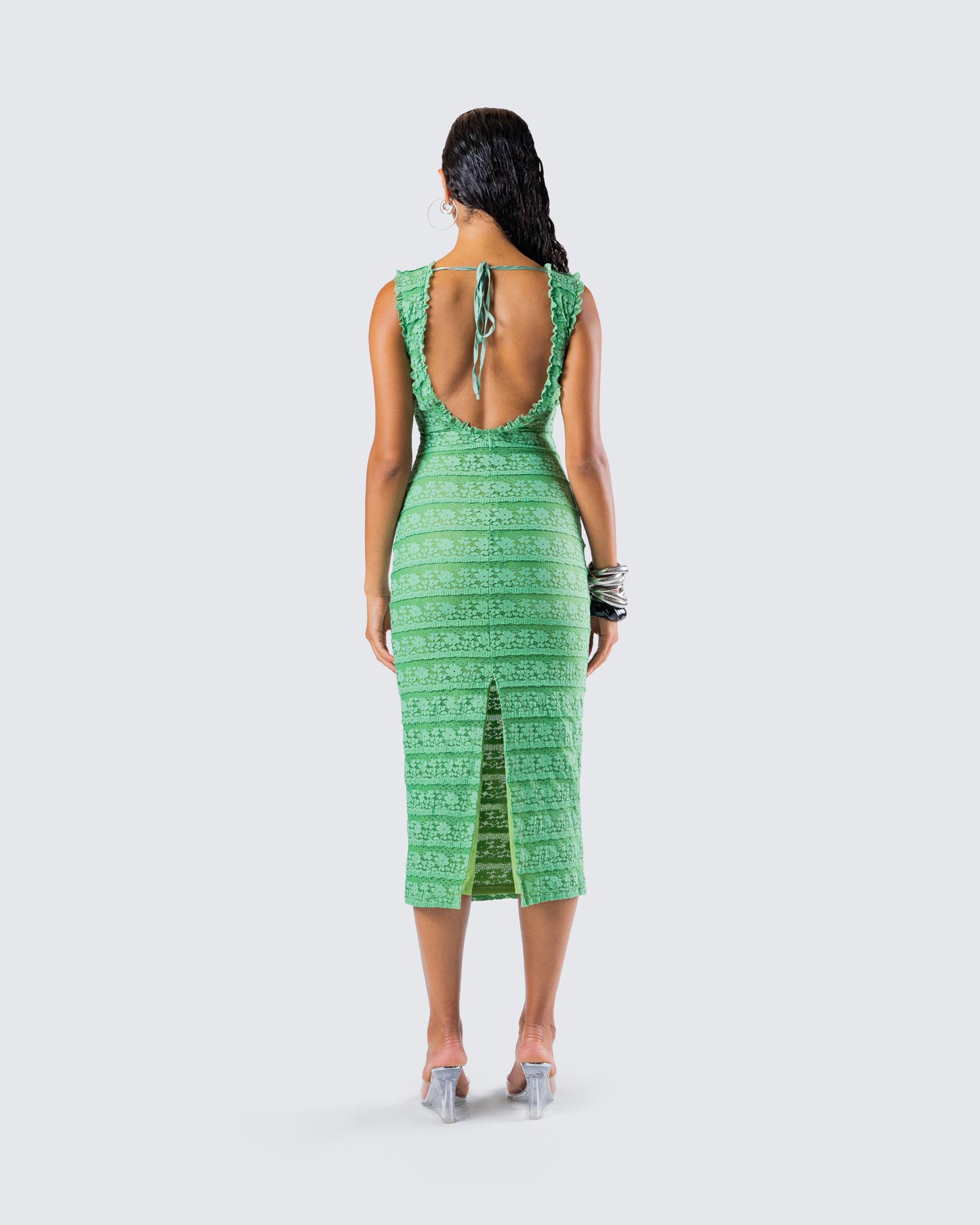 Kairi Green Ruffle Trim Midi Dress