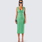 Kairi Green Ruffle Trim Midi Dress