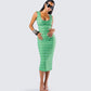 Kairi Green Ruffle Trim Midi Dress