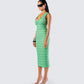 Kairi Green Ruffle Trim Midi Dress