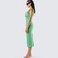 Kairi Green Ruffle Trim Midi Dress