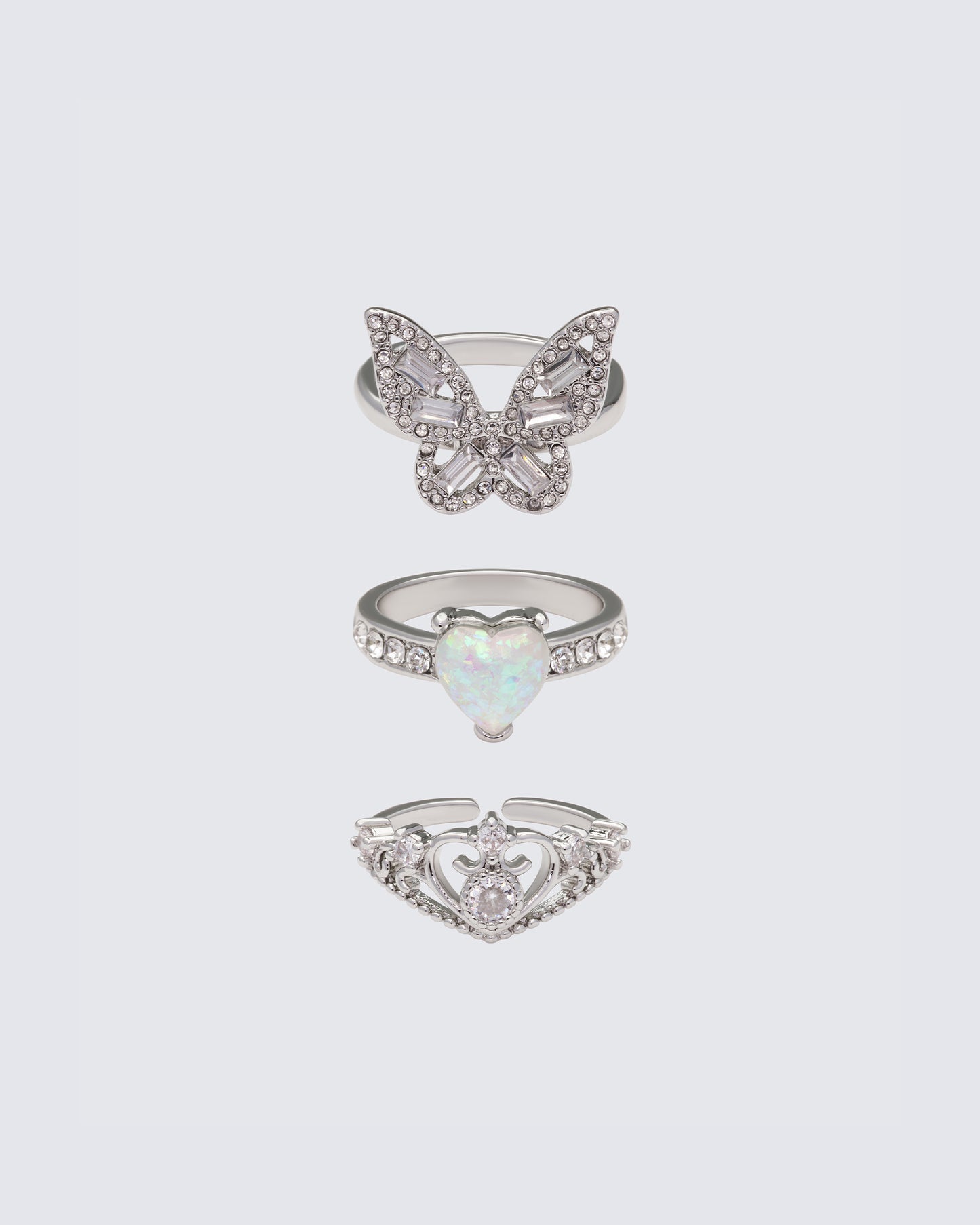 Kalinda Silver Princess Stack Ring Set