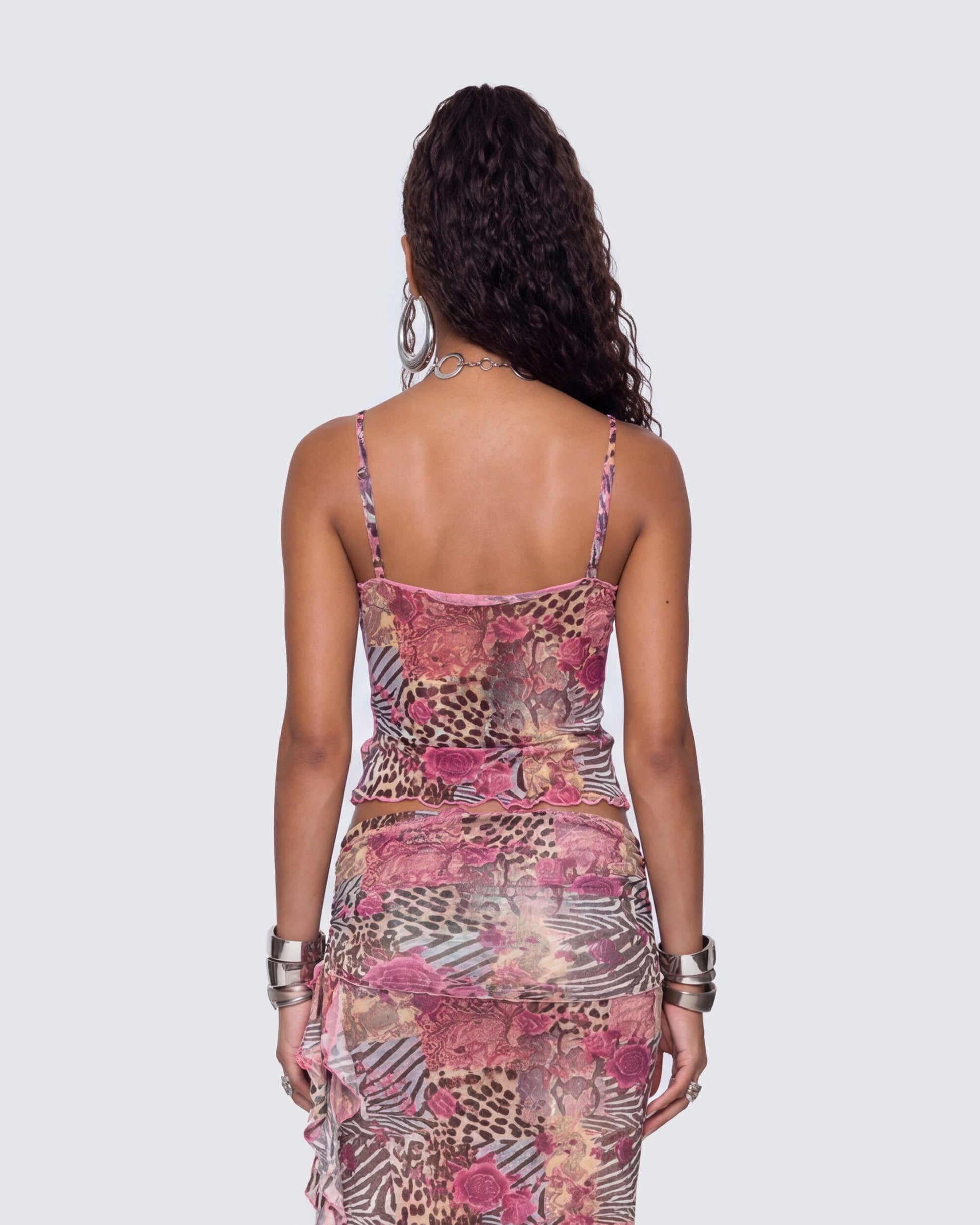 floral print mesh cami dress Moonlit Blossoms Floral Mesh Cami Midi Dress