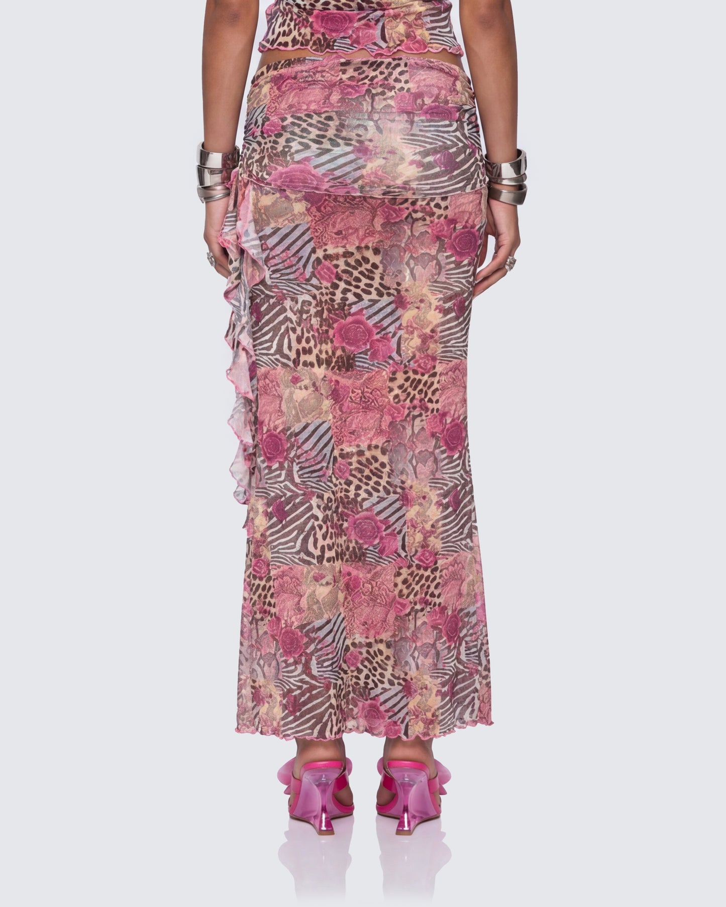 Kani Multi Printed Mesh Maxi Skirt