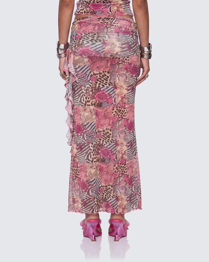 Kani Multi Printed Mesh Maxi Skirt