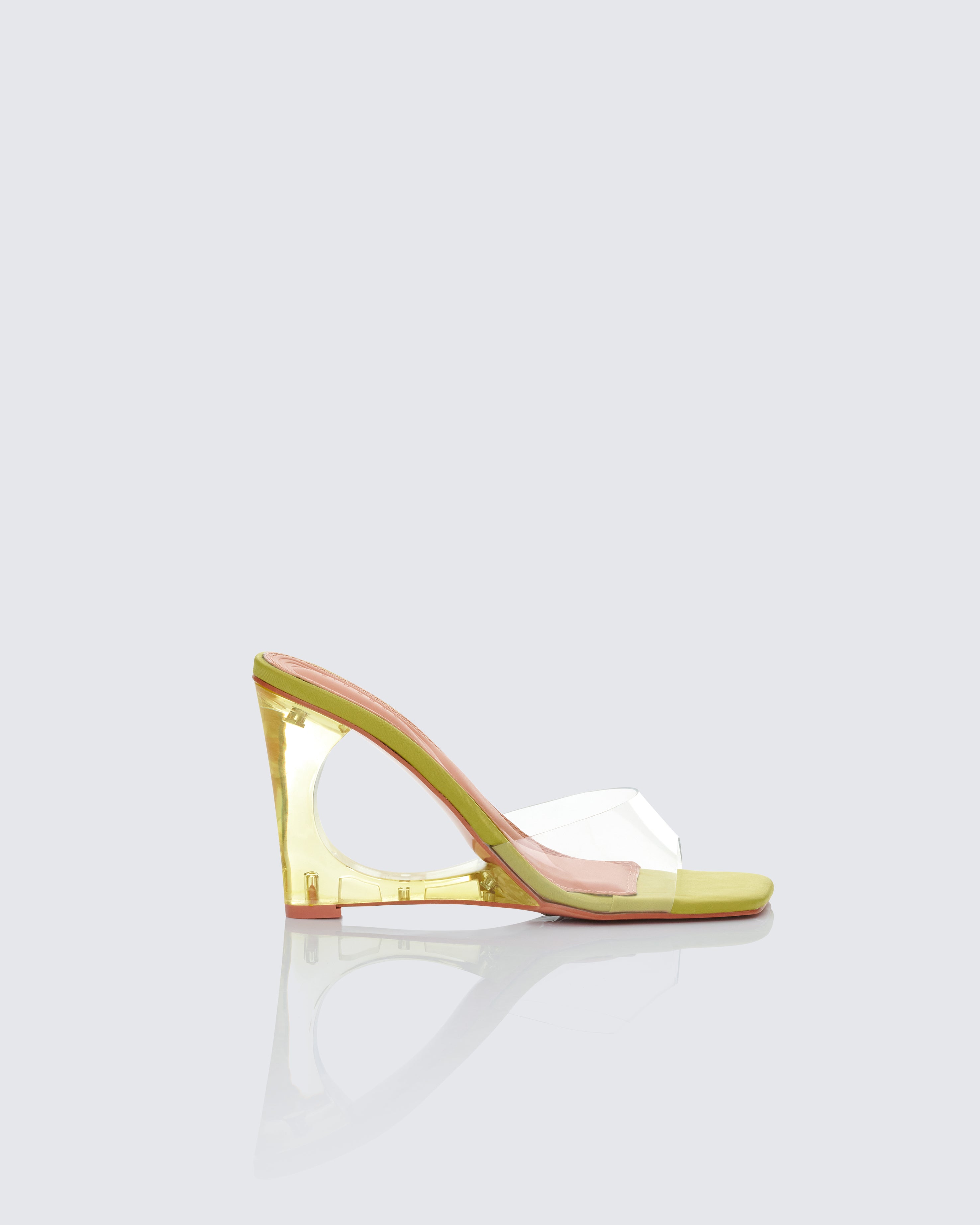 Yellow Clear Wedge Mules - Perspex Heel Sandals – FINESSE