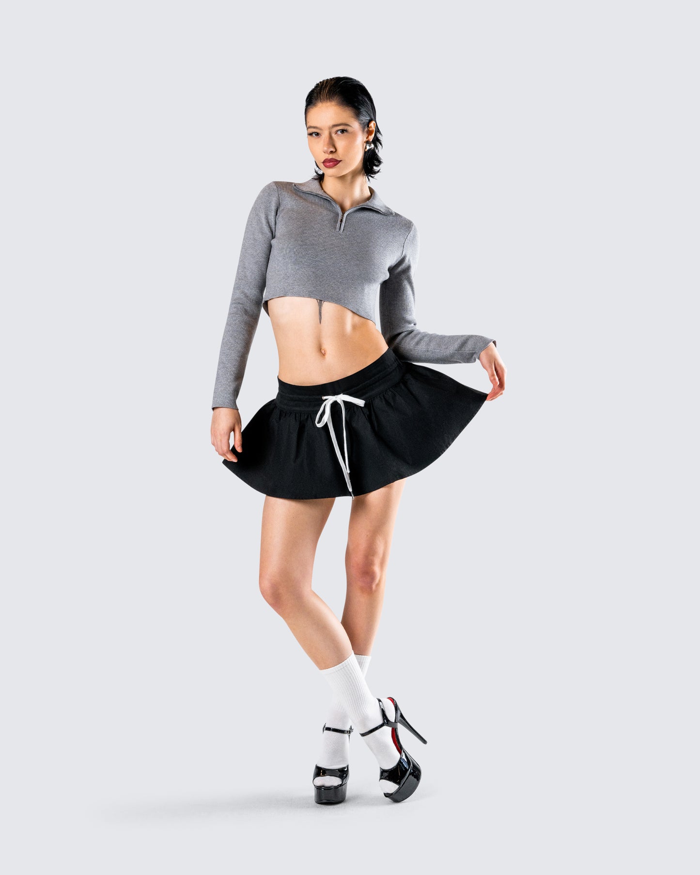 Kata Black Flounce Mini Skirt