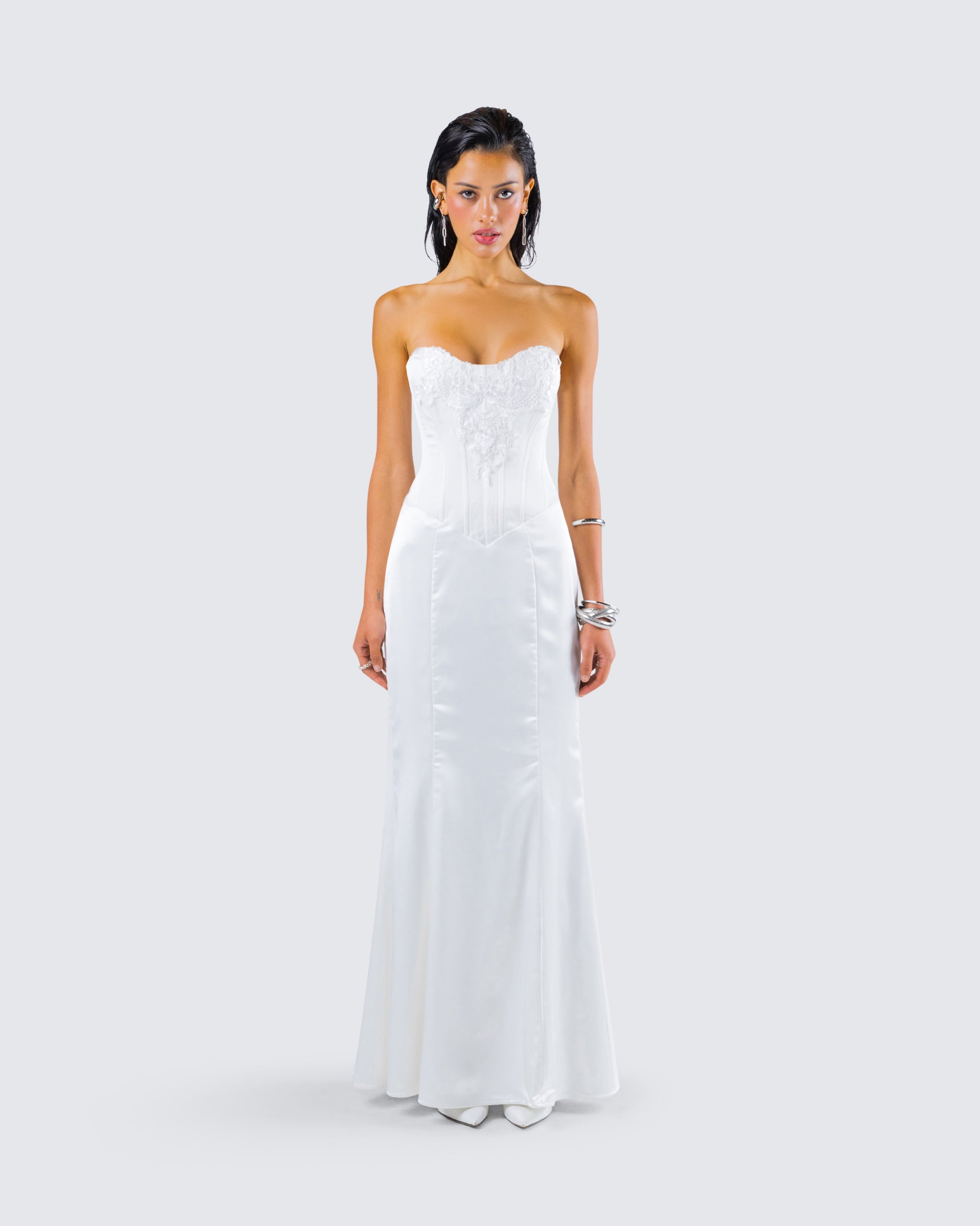 White Lace Corset Gown - Strapless Wedding Formal FINESSE White Lace Corset Gown - Strapless Wedding Formal FINESSE