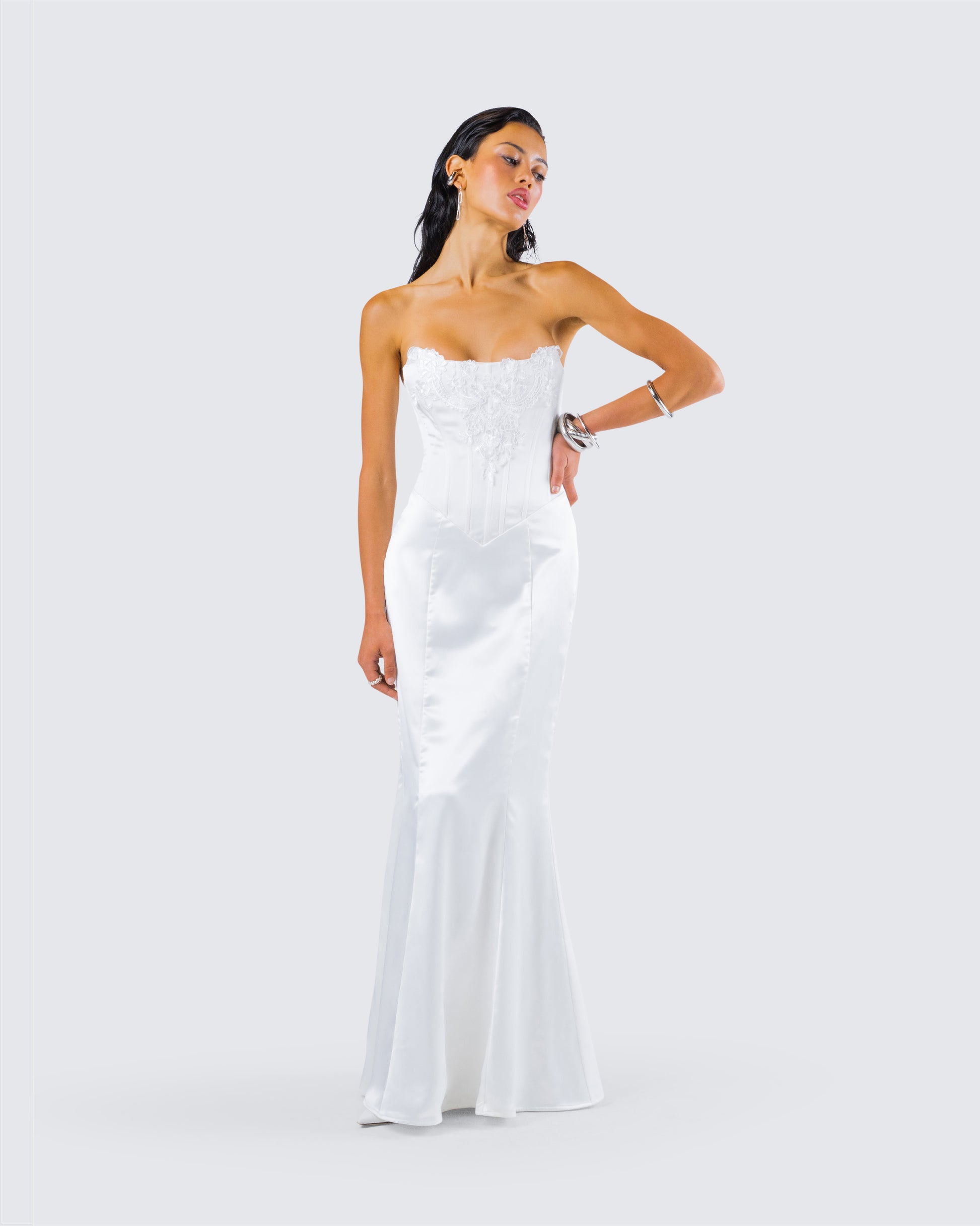 White Lace Corset Gown - Strapless Wedding Formal FINESSE White Lace Corset Gown - Strapless Wedding Formal FINESSE