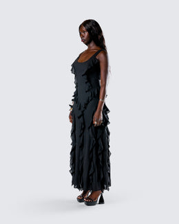 Black Ruffle Maxi Dress