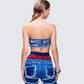 Katria Blue Frayed Denim Bandeau Top