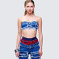 Katria Blue Frayed Denim Bandeau Top model front