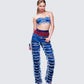 Katria Blue Frayed Denim Bandeau Top