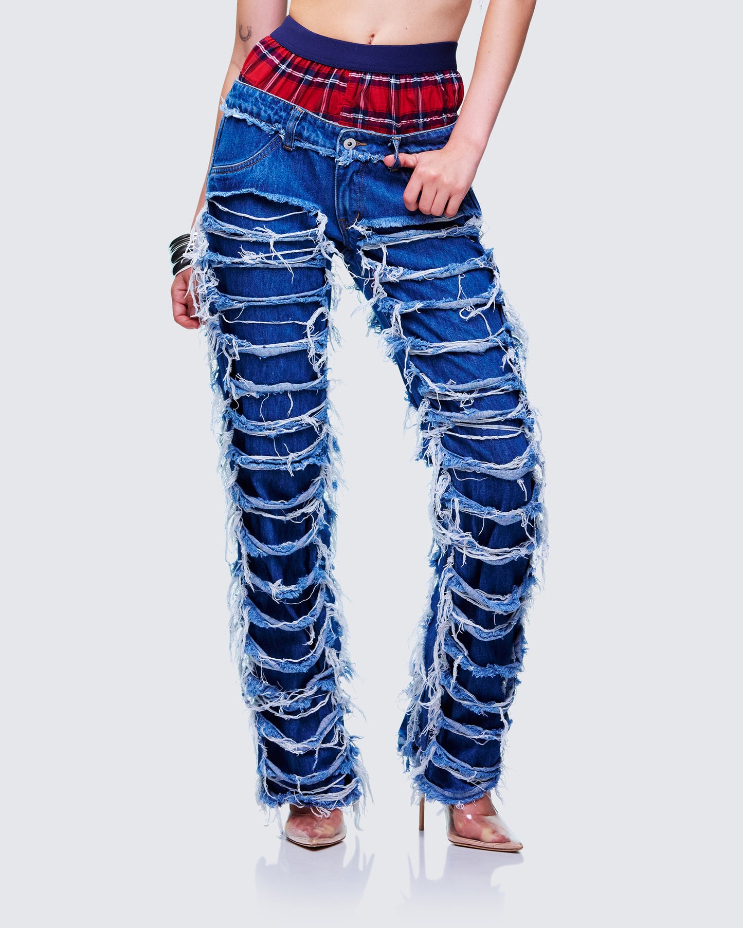 Katria Blue Frayed Denim Boxer Jean