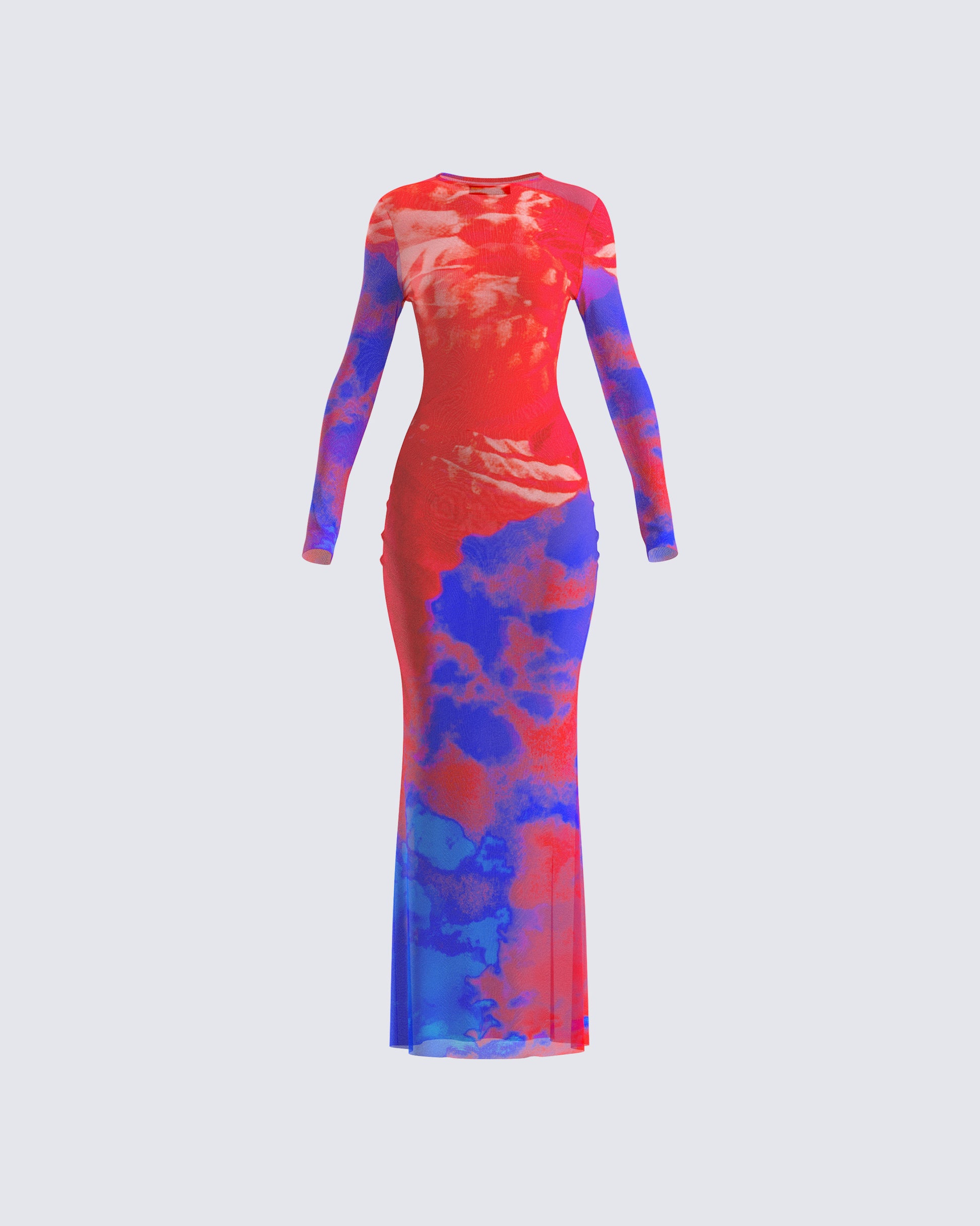 Red Blue Tie Dye Mesh Maxi Dress Red Blue Tie Dye Mesh Maxi Dress