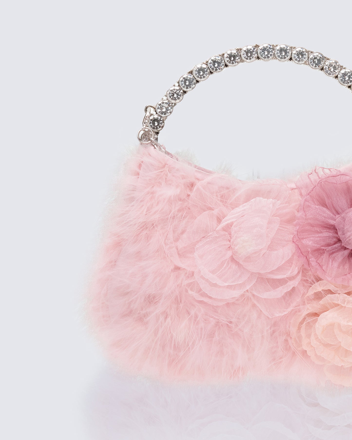Keely Pink Feather Corsage Bag With Diamante Handle