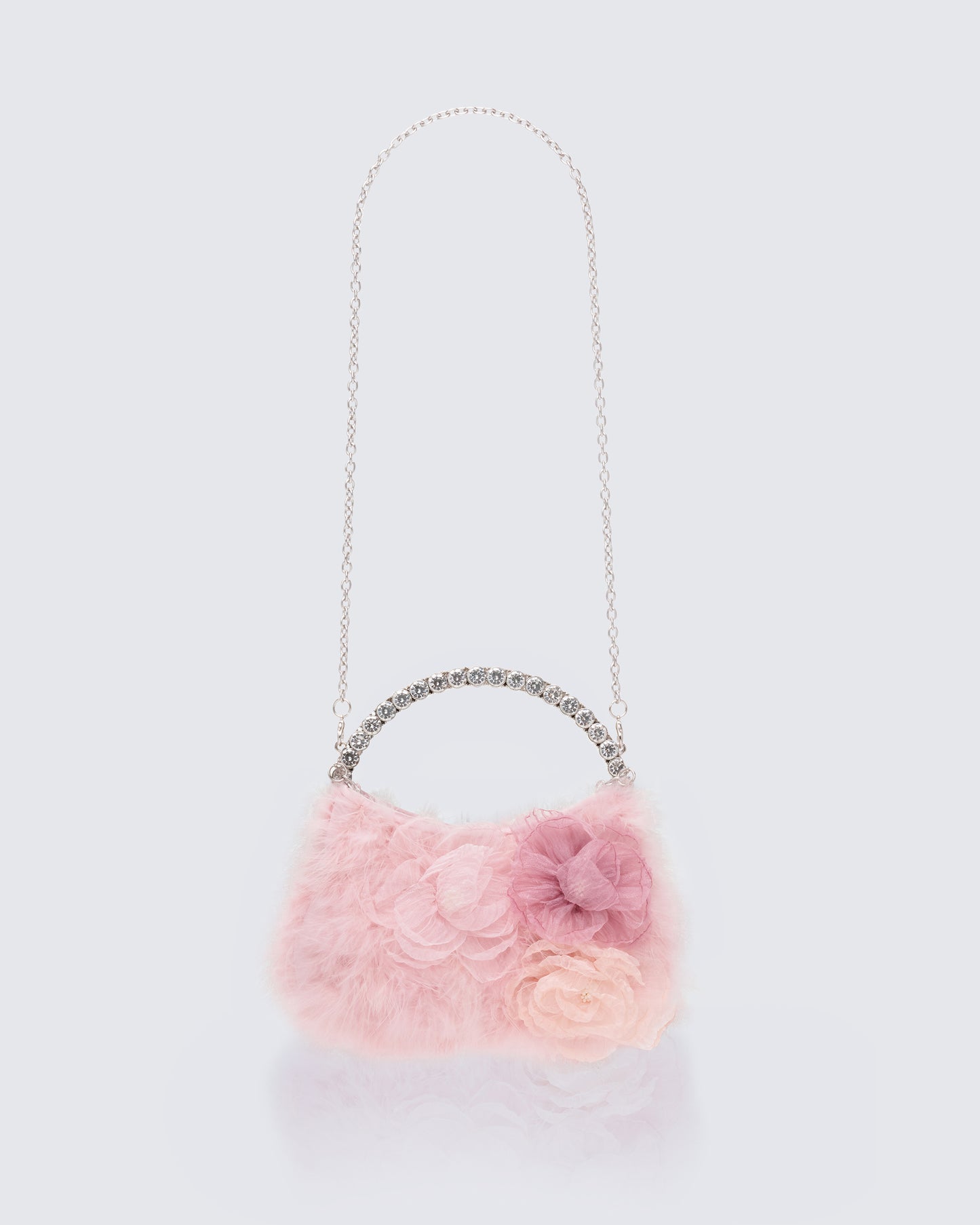 Keely Pink Feather Corsage Bag With Diamante Handle