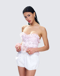 Keilani Pink Hand Beaded Rhinestone Top