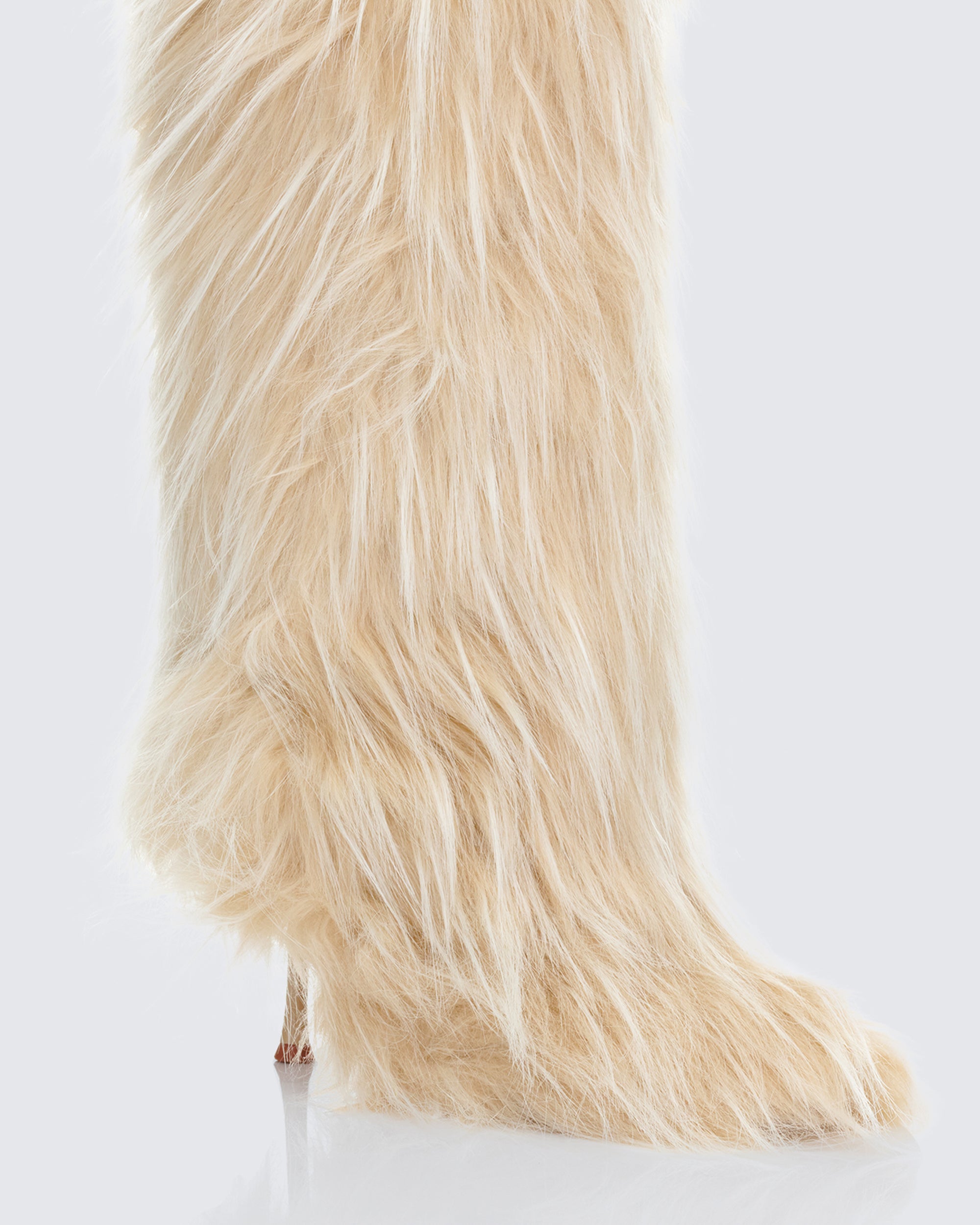 Tan Faux Fur Knee High Boots - Stiletto Heel – FINESSE