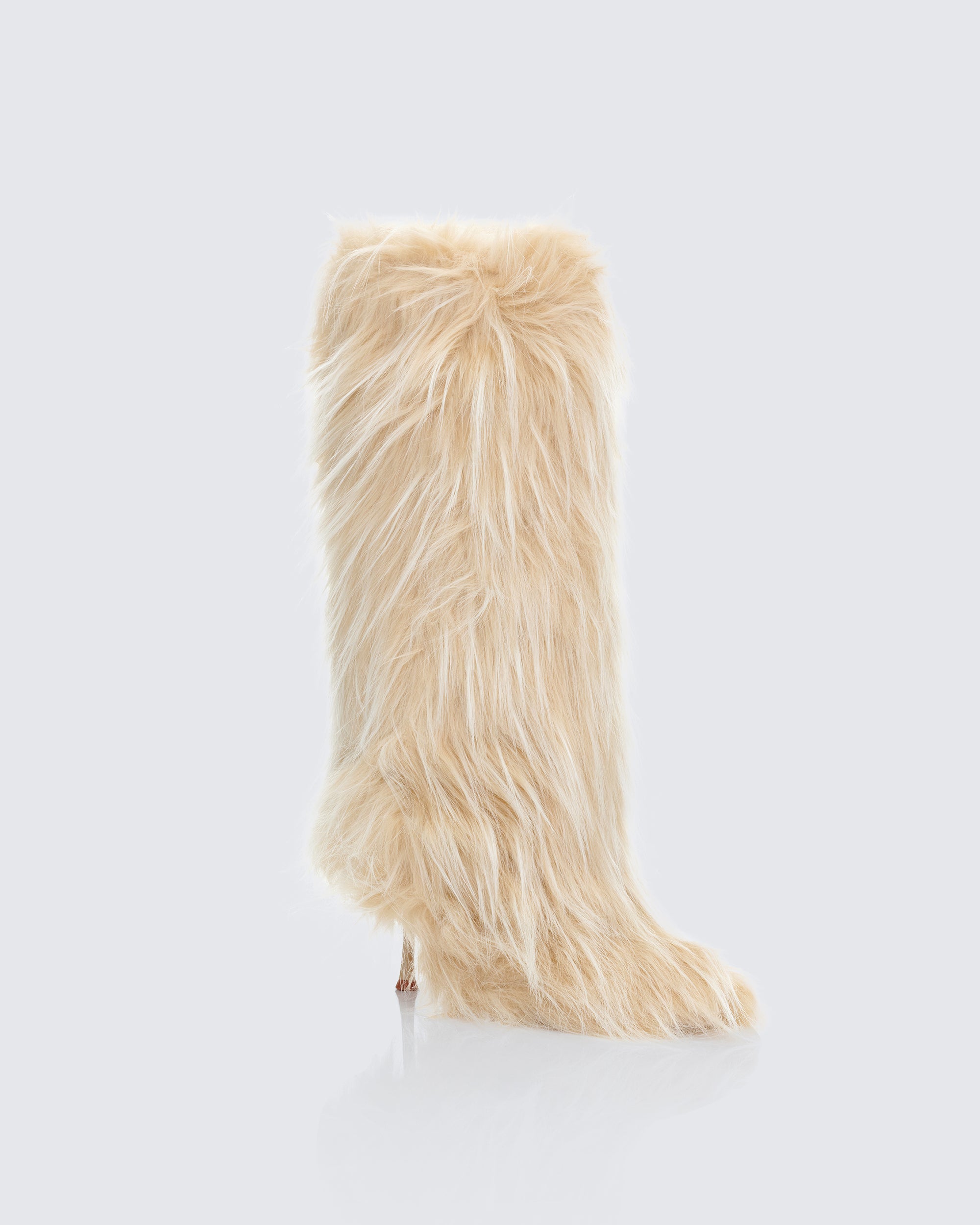 Tan Faux Fur Knee High Boots - Stiletto Heel – FINESSE