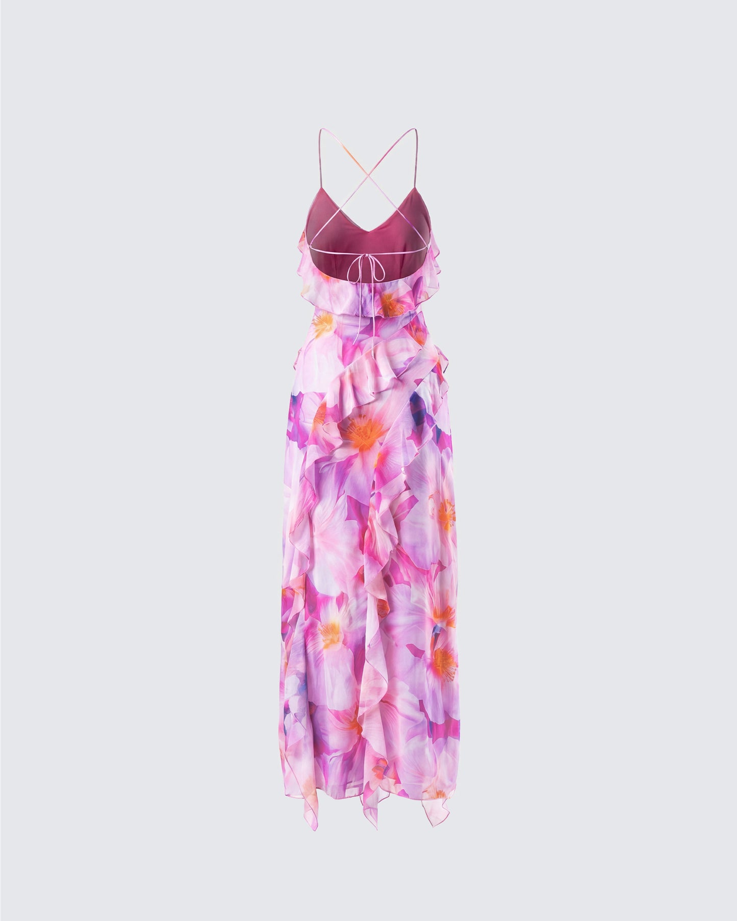 Robe maxi à volants floraux roses kenya rose