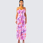 Kenya Pink Floral Ruffle Maxi Dress