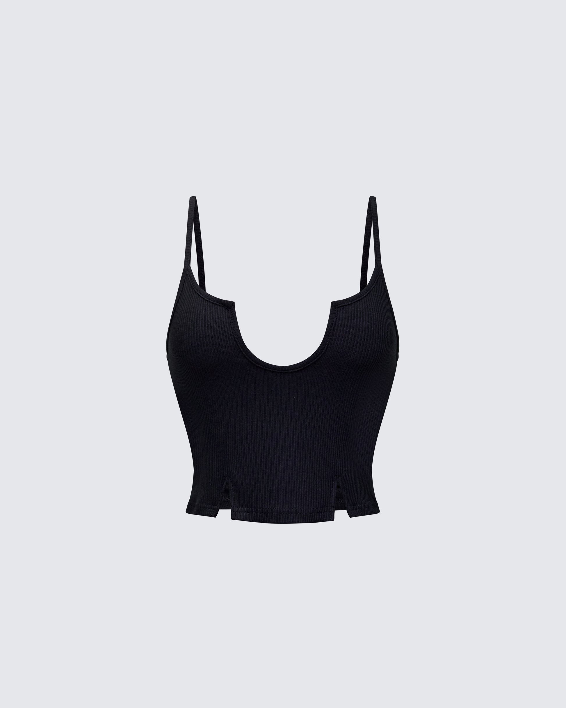 Keykie Black Rib U Neck Crop Cami Top product front
