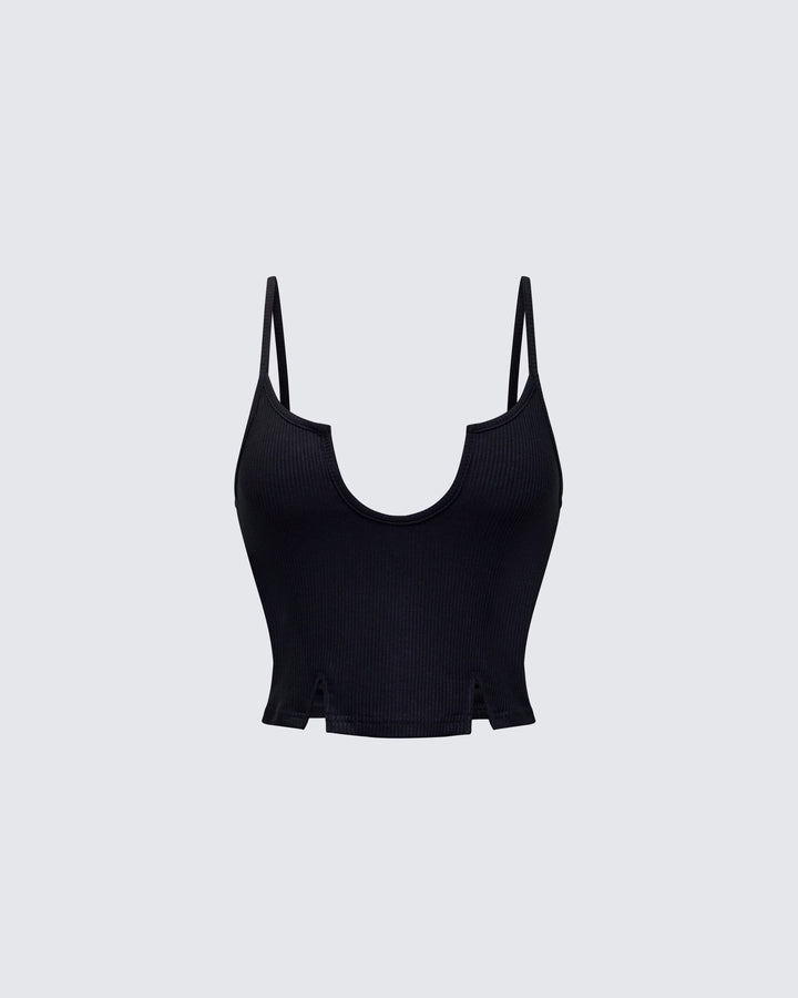 Keykie Black Rib U Neck Crop Cami Top product front