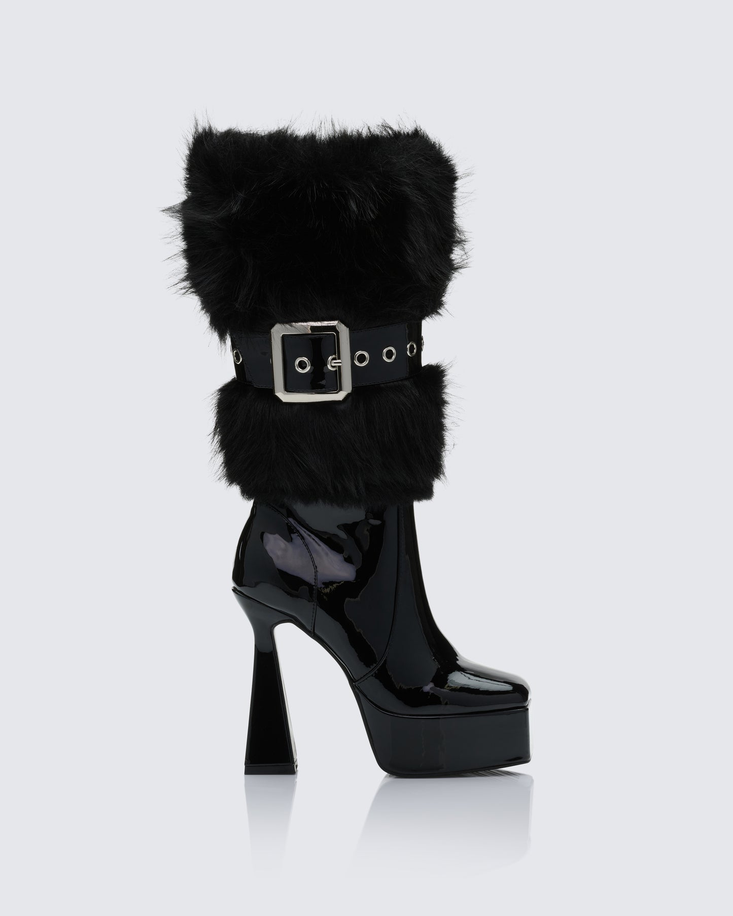 Kezia Black Fur Cuff Platform Boot